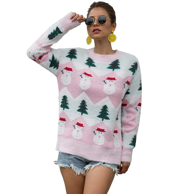 

fashion autumn and winter new Christmas heavy sweater Christmas tree snowman pullover knit sweater women
