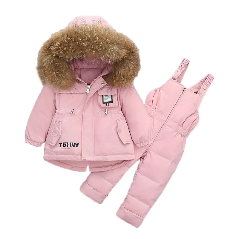 

New Winter Children's Suit Down Jacket Two-piece Boy and Girl Down Jacket Bib -30 Winter Outing Ski Suit Thickened Down Jacket