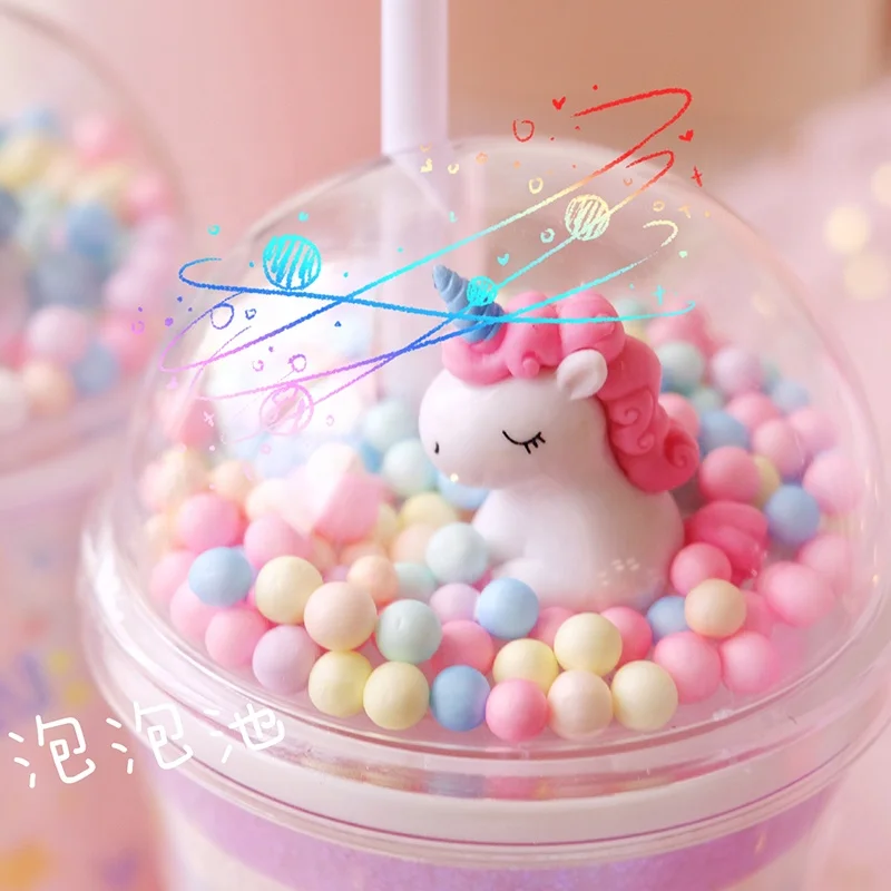 
Girlwill Unicorn Foam Ball Lids Plastic Cups With Straws Custom Logo Tumbler Wholesale Mugs BPA Free Eco-Friendly Drink Bottles 
