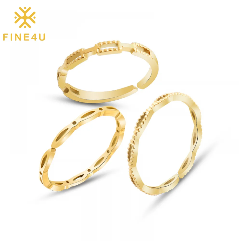 Minimalist fashion dainty 18k gold plated stainless steel hollow thin open stack 2021 ring set for women