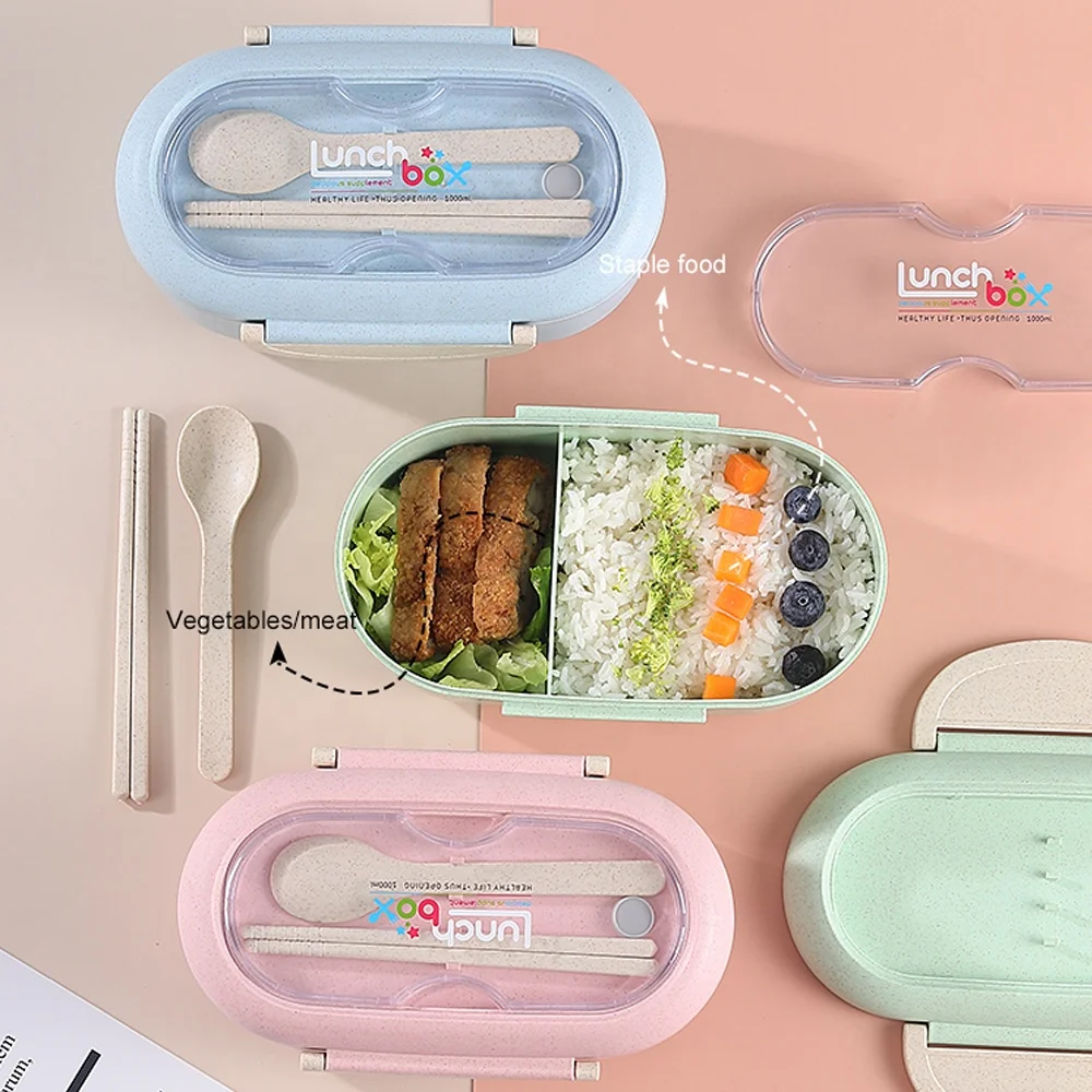 

2021 Hot Selling Leak Proof Wheat Straw Lunch Box Customized Plastic Lid Storage Food Container With Spoon
