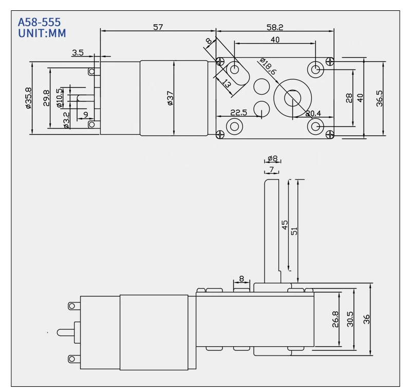 Xinyongtai 5840555 A58555 51mm Long Shaft High Torque 12v 24v Worm Dc Gear Motor For Billboard