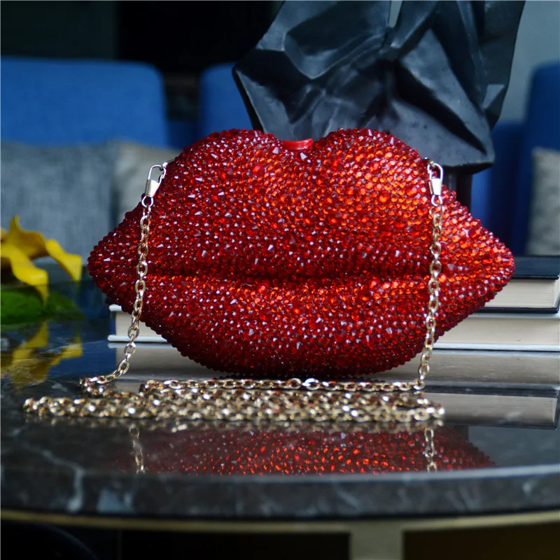 

JANHE Luxury boutique Crystal Women Rhinestone Evening Bags Lady Party Cocktail Handbag Bling Lip Purse Clutch