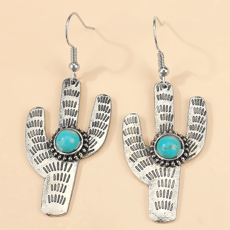 

New Fashion Vintage Cactus Turquoise Earrings For Women Joyas Jewelry Wholesale Christmas Gift