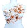 XXL red beaded rhinestone applique 3D lace for show dress patches