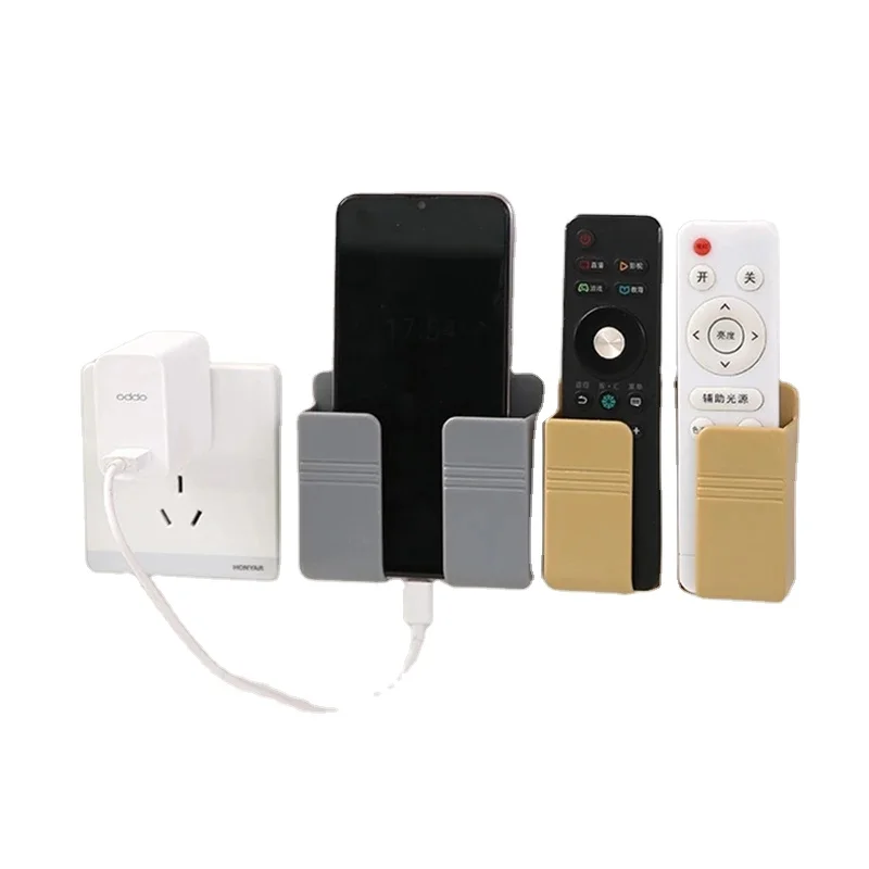 

Wall Mount Home Universal Charger Rack Universal Sticker Hotel Multifunction Phone Holder Charging Shelf Bracket Durable Shelves, White gray gold