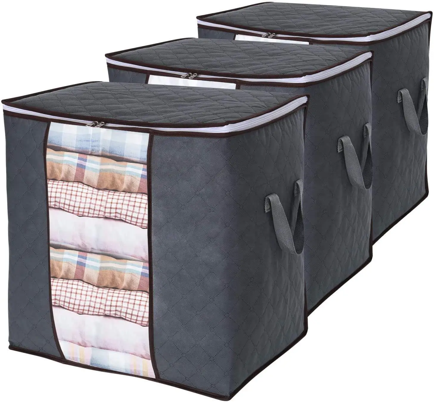 

Large Capacity Cloth Folding Storage Organizer Bag boxes & bins Handles Clothes Duvet basket Steel Frame Support foldable Drawer, As shown