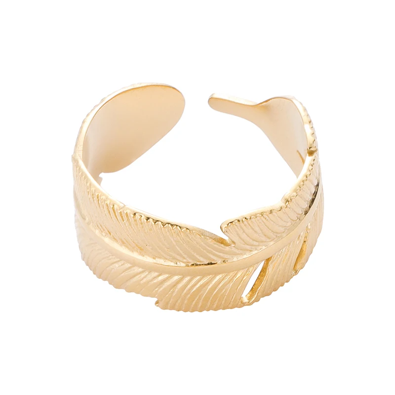 

JR0046 French fashion 14k stainless steel women and men feather ring jewelry Free Sample