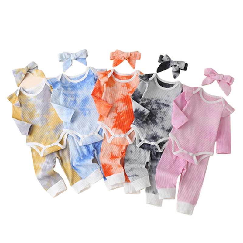 

new design Clothing manufacture tie dye baby romper and pants fashion body suits cute girl romper, Picture