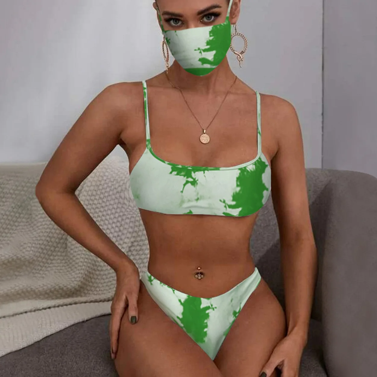 

Tie dye printed bikini facemask sexy swimsuit wholesale swimsuit, Picture