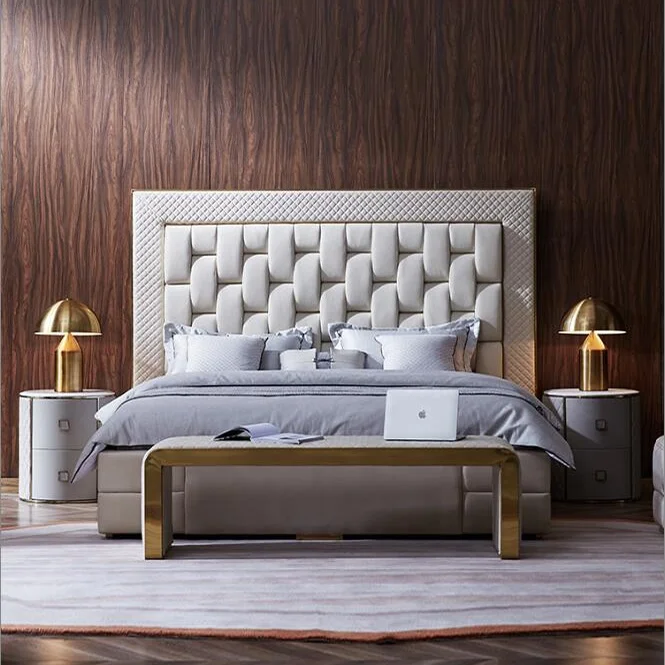 Modern Latest Wood Frame Luxury Double Upholstery Bed Designs King Size
