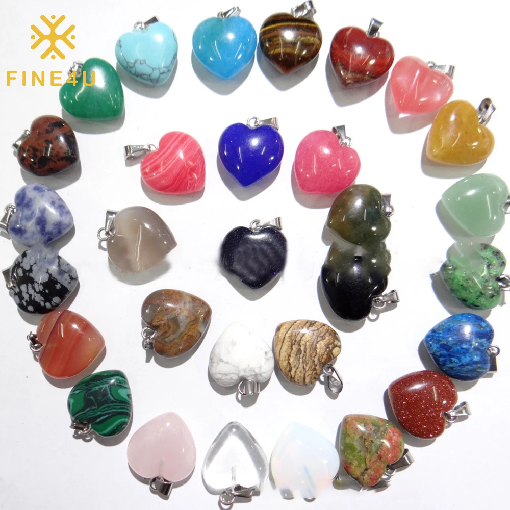 

Wholesale Jewelry Making Charms Natural Stone Agate Obsidian Opal Turquoise Crystal Glass Heart Pendant