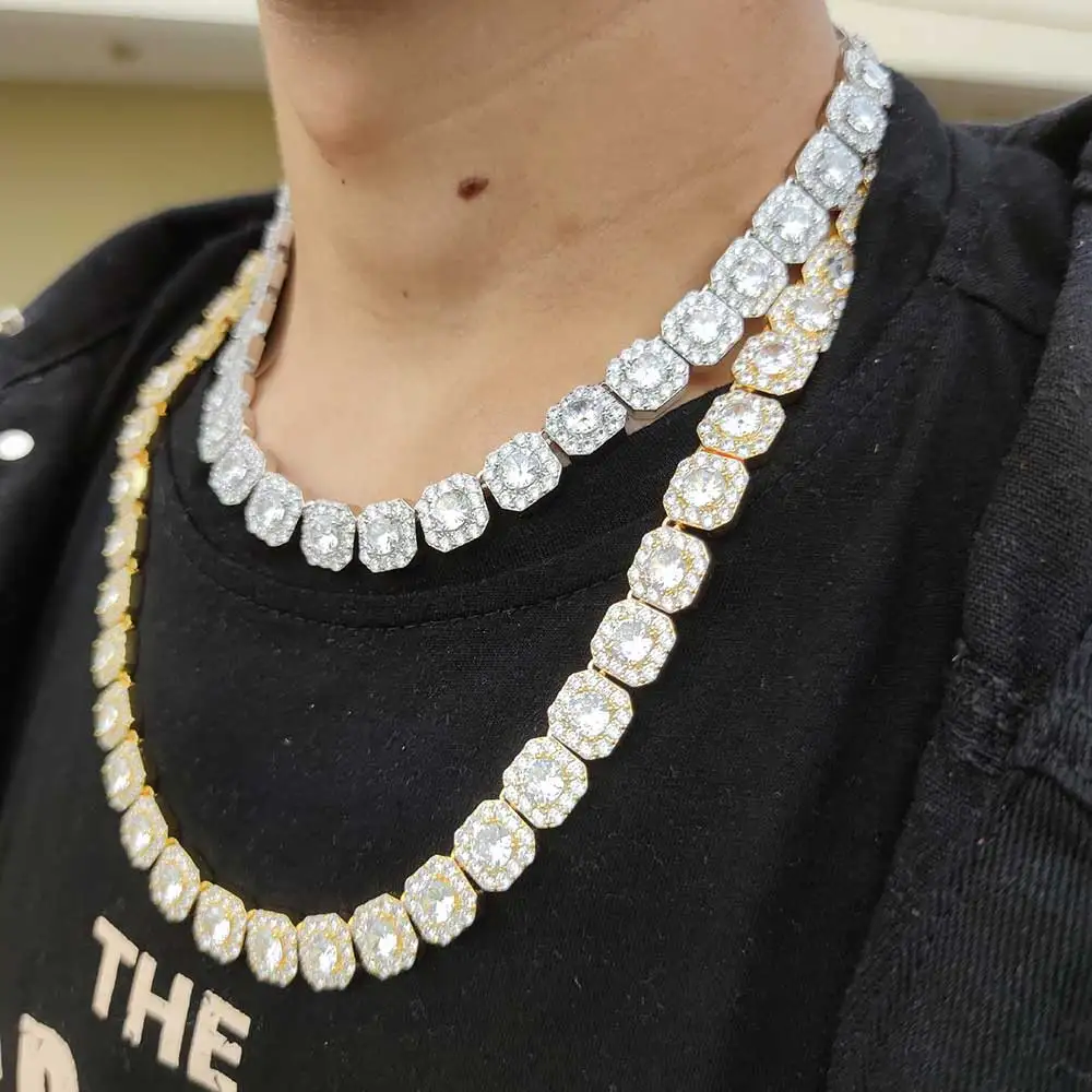

Wholesale price necklace 12mm 7-9In Zircon Diamonds 18K Gold Plated Cuban Chain HipHop Sugar Necklace