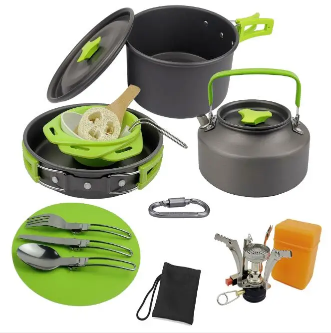 

lightweight hiking portable camping cookware cooking mess set with mesh bag, Black