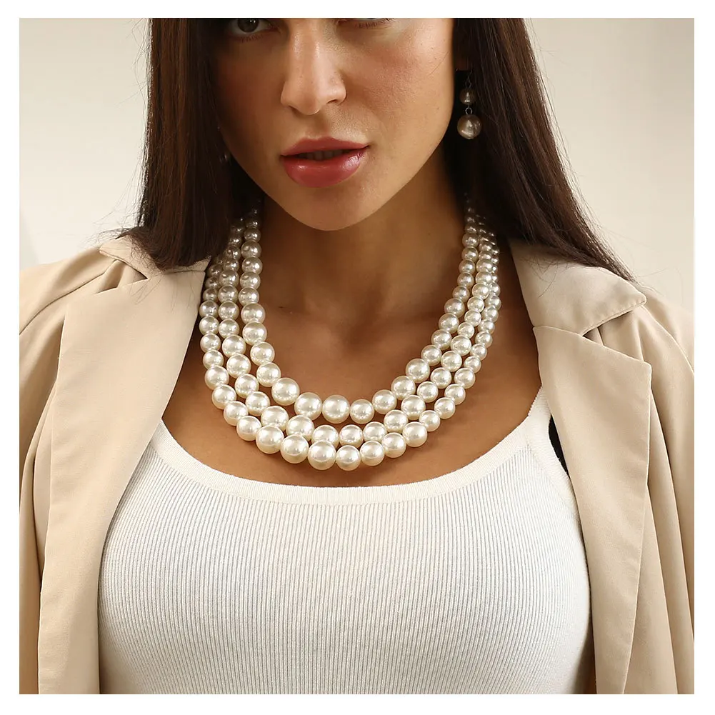 

Jewelry Pearl fashion exaggerated women strung pearl clavicle multilayer necklace, As picture show