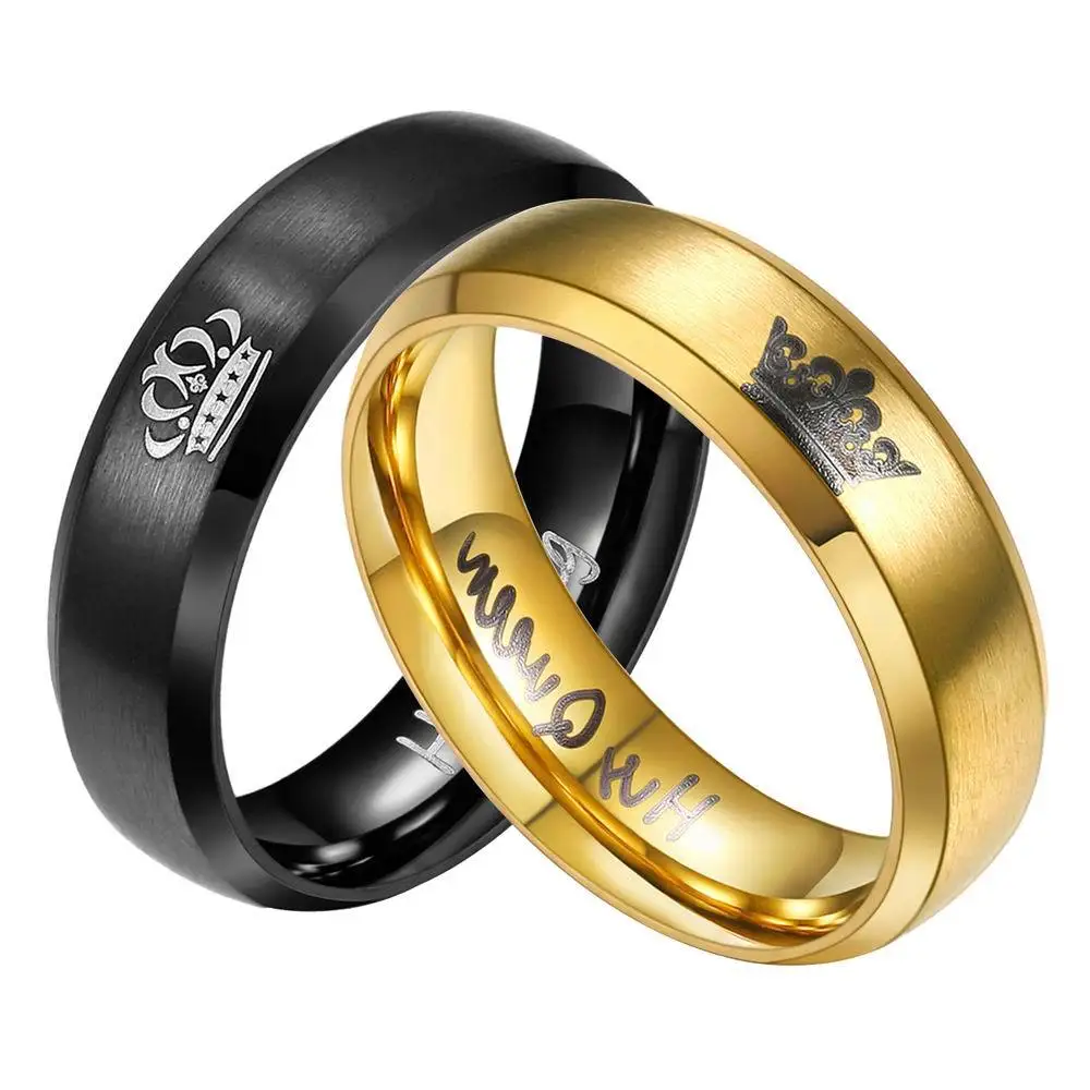 

AliExpress ebay New Jewelry Crown Gold Couple Ring stainless Steel Accessories