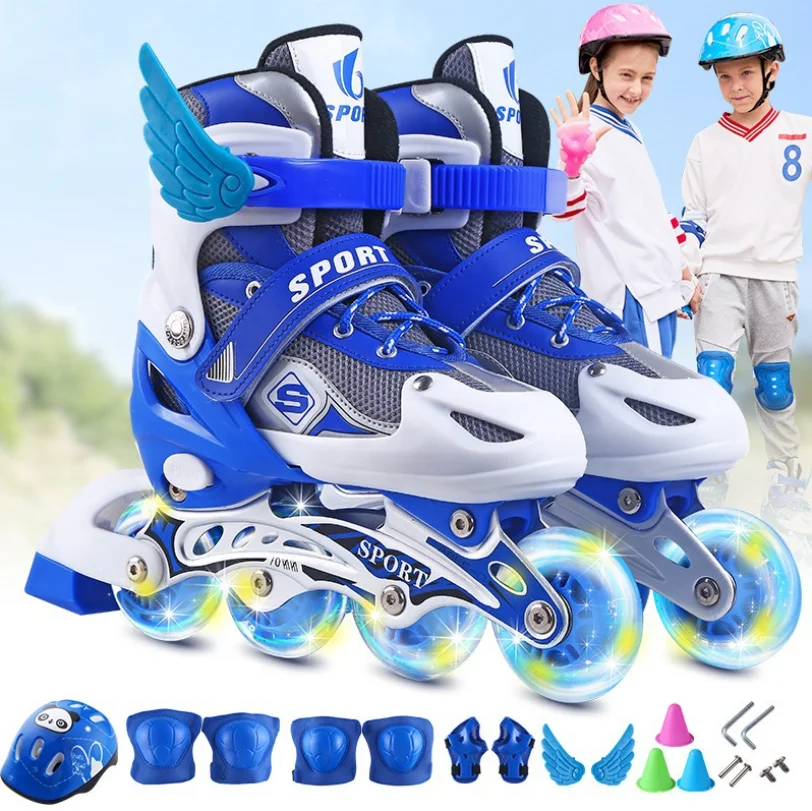 

Factory Wholesale Popular Boys Girl Flashing Light 4 Wheels Roller Skates Shoes For Kids