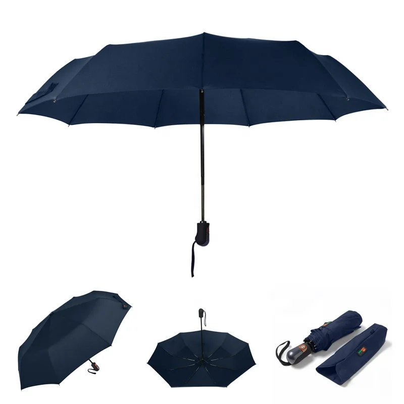 

Mens 9 Bones Wind Resistant Three Folding Automatic Blue 3folding Strong Windproof Promotional Rain Umbrella with Logo