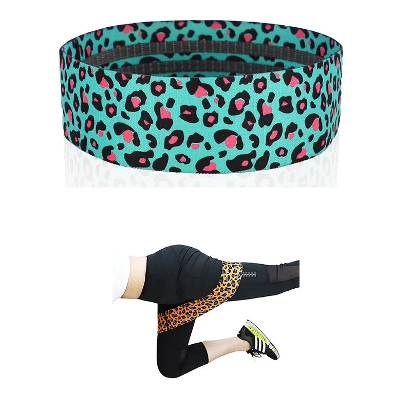

Low MOQ Custom Logo Workout Fitness Exercise Band Set Leopard Fabric Booty Hip Glute Gym Accessories Fabric Resistance Band, 20 colors or customized