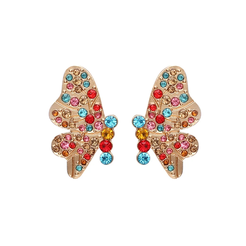 

JUHU Explosive gold butterfly inlaid pearl earrings fashion wild insect diamond earrings wholesale for women, Colorful