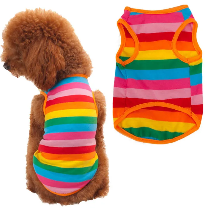 

Newly Design Rainbow Stripe Pet Shirt Vest Dog Clothes for Pet Puppy Cat Apparel Costume Clothing For Teddy Summer Clothing