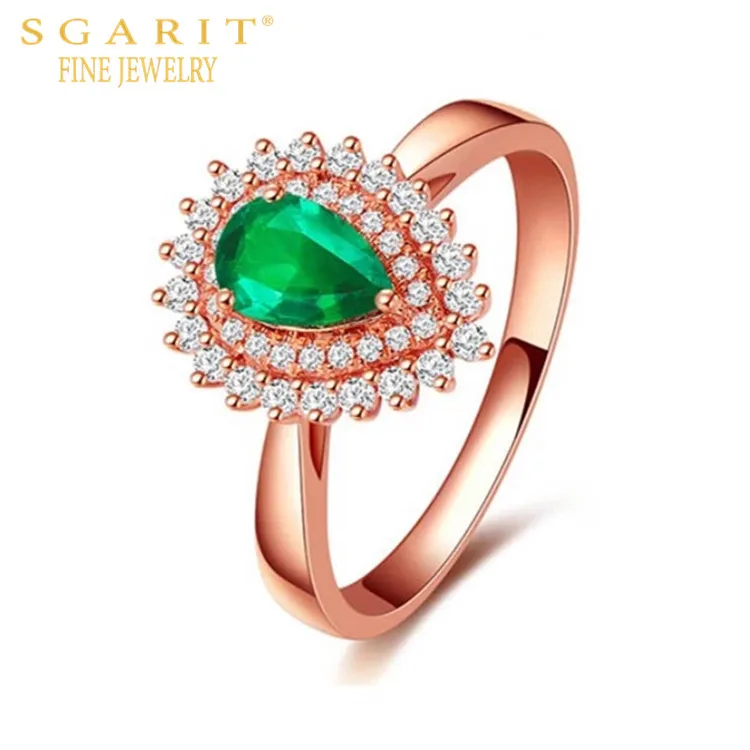 

SGARIT napkin rings certificate 18k gold pear shape 1.05ct Zambia Vivi green natural emerald rings jewelry women