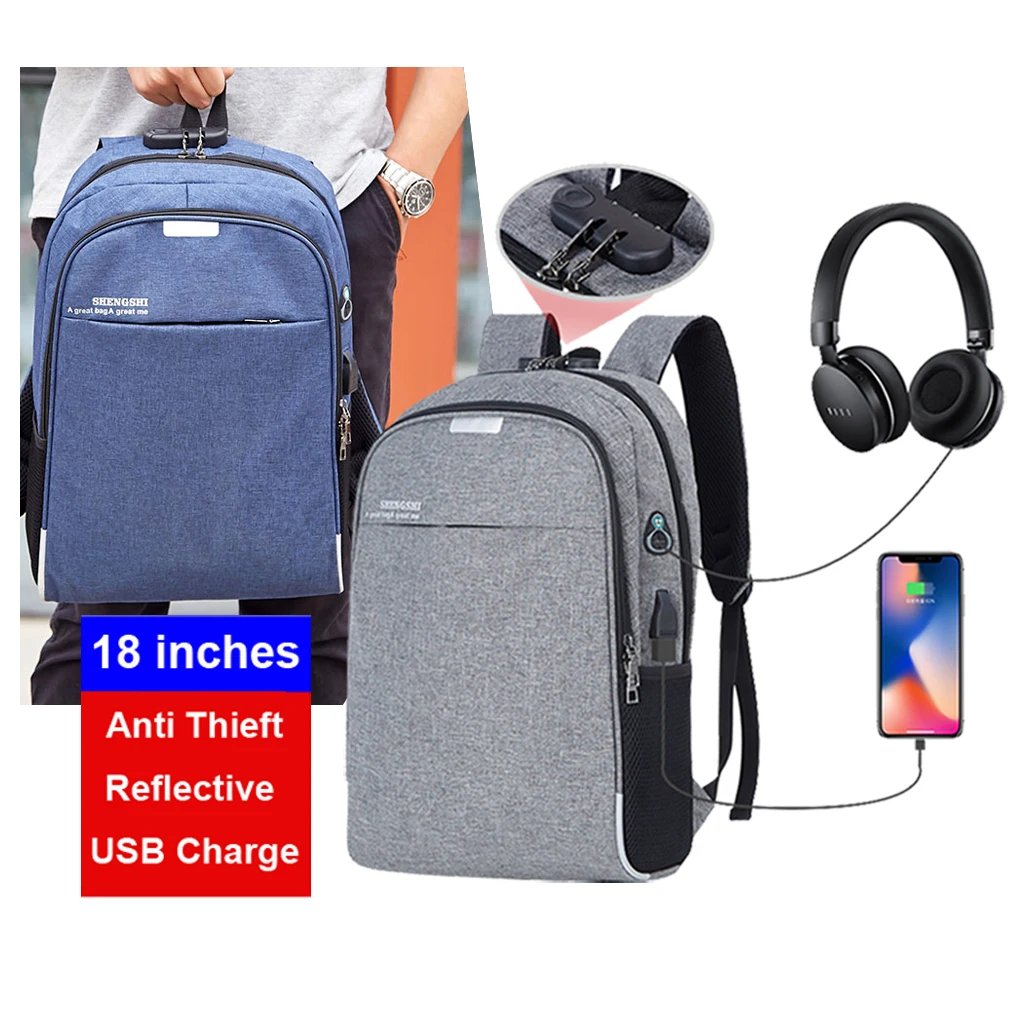 

OMASKA Anti Thieft Men USB Backpack mochila para portatil impermeable Commute Logo Bagpack Schoolbag 18 inches Business Men Bag, Black,gray