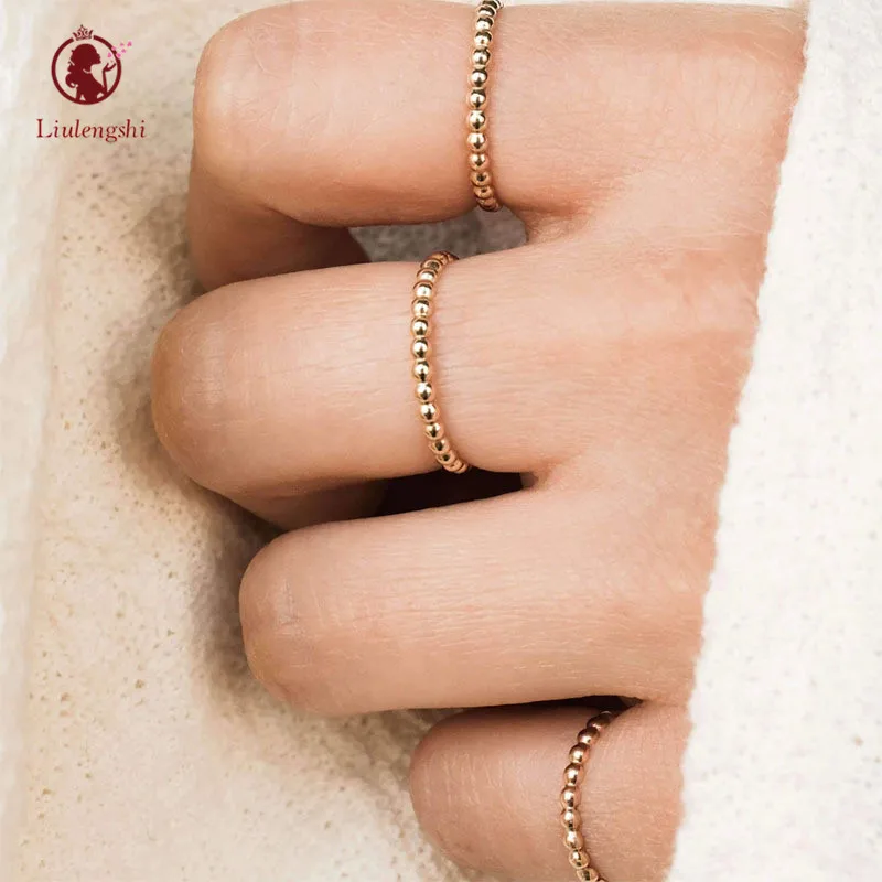 

European Luxury Stainless Steel Circle Beads Link Chain Finger Ring Daily Wear Jewelry Female Gold Plated Beaded Ring