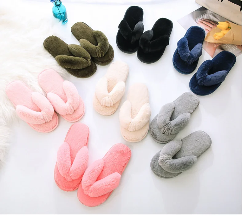 

Fuzzy Comfortable Furry House Slippers For Ladies Slip On Flip Flops Women Faux Fur Slipper, Black yellow red blue