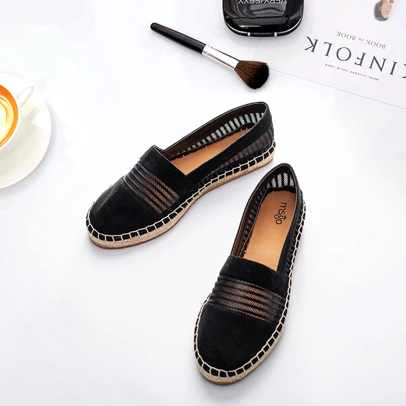 

The lady popular fashion mesh material solid stripe microfiber comfortable insole espadrilles flat shoes, Blue/white/black