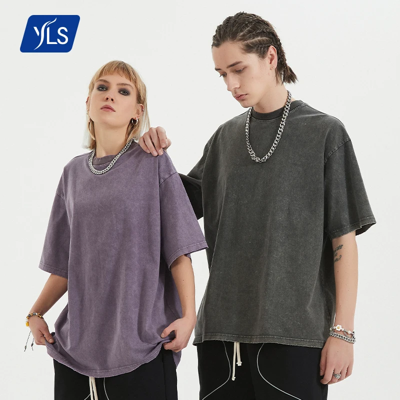 

YLS Ready To Ship Unisex Summer Streetwear Oversize Stone Washed Branded Tshirts