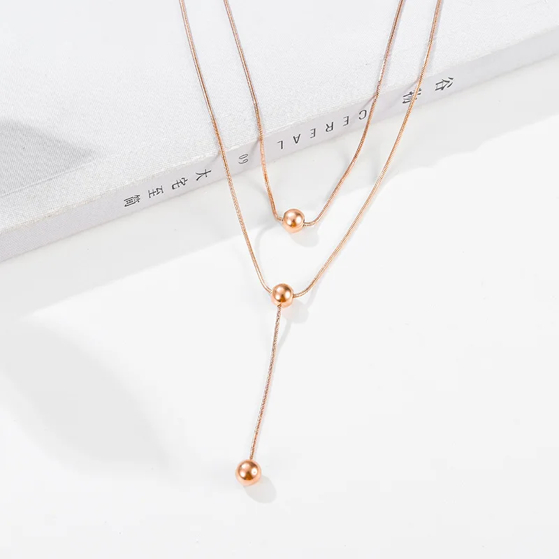 Simple Gold Filled Geometric Choker Necklace Long Round Ball Stainless Steel Necklace Jewelry for Women