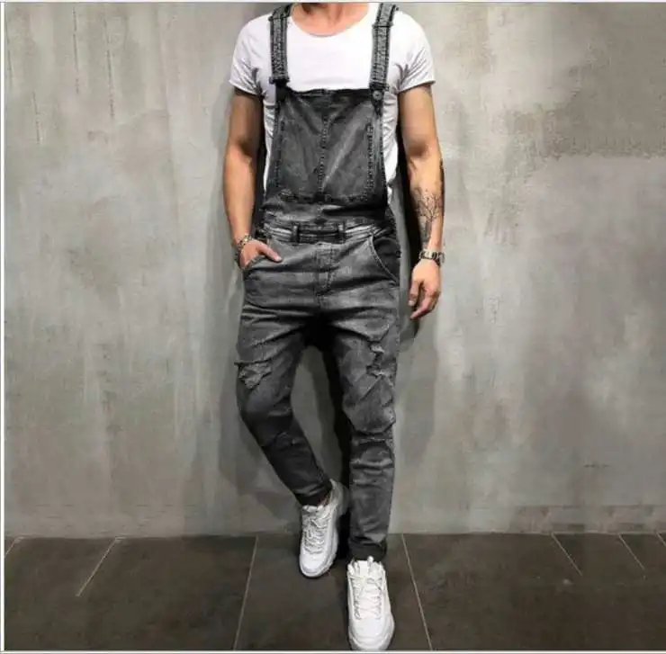

Youth Men's Casual Fashion Straight Simple High Quality Cotton Plus Size Solid Jeans Trousers Male Bib Pants, Customized color