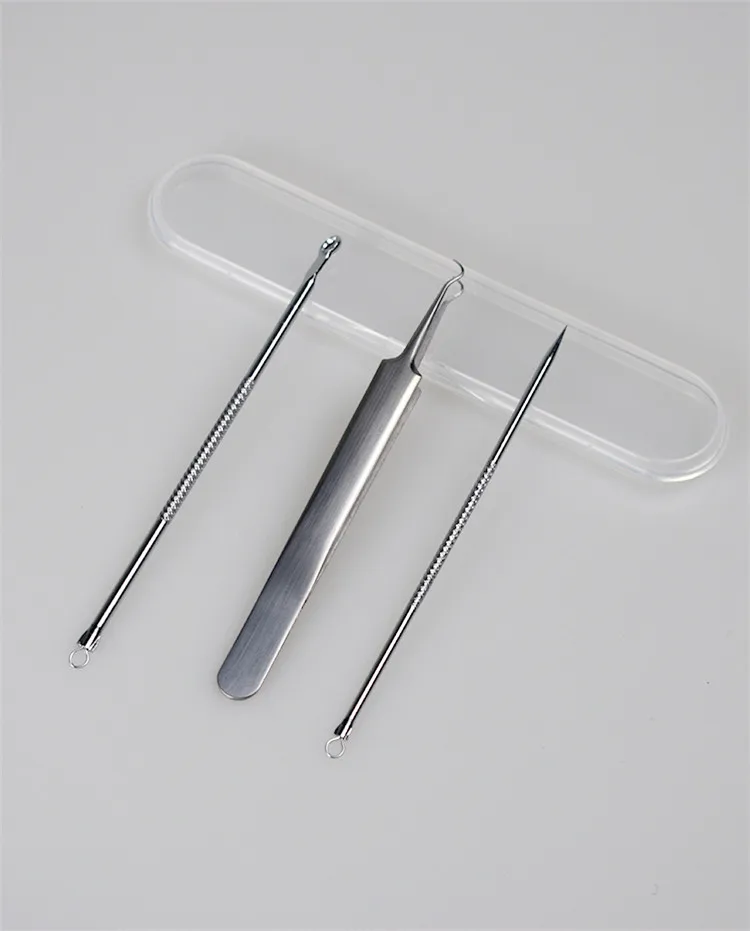 

3 PCS Stainless Steel Blackhead Facial Acne Spotted Pimple Extractor Remover Needles Acne tweezer Comedone Set for Face Cleaning