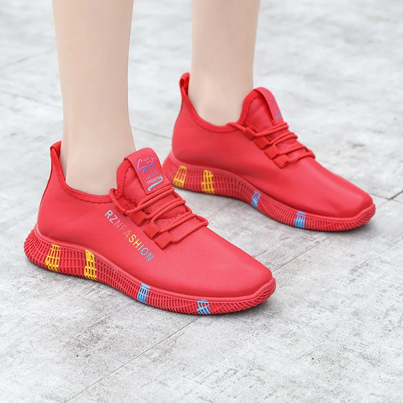 

Fashion casual women's shoes new leather shoes women's Korean style breathable running sports women's shoes, Pink/whitw/black