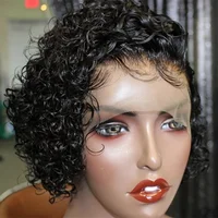 

Short Curly Pixie Wet Bob Bleached Knots Black Women Raw Indian Virgin Cuticle Aligned Hair Lace Front Wigs