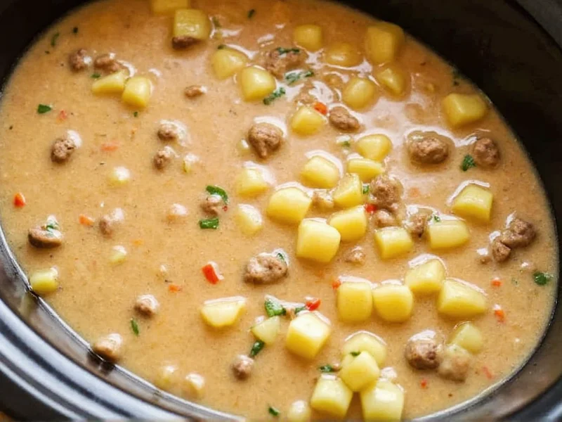 Easy Crockpot Creamy Potato Hamburger Soup Recipe