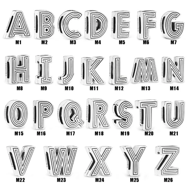 

925 Sterling Silver Bead Reflexions Alphabet Letter A-Z Clip Charm Fit Fashion Women Bracelet Bangle Gift DIY Jewelry, Shown