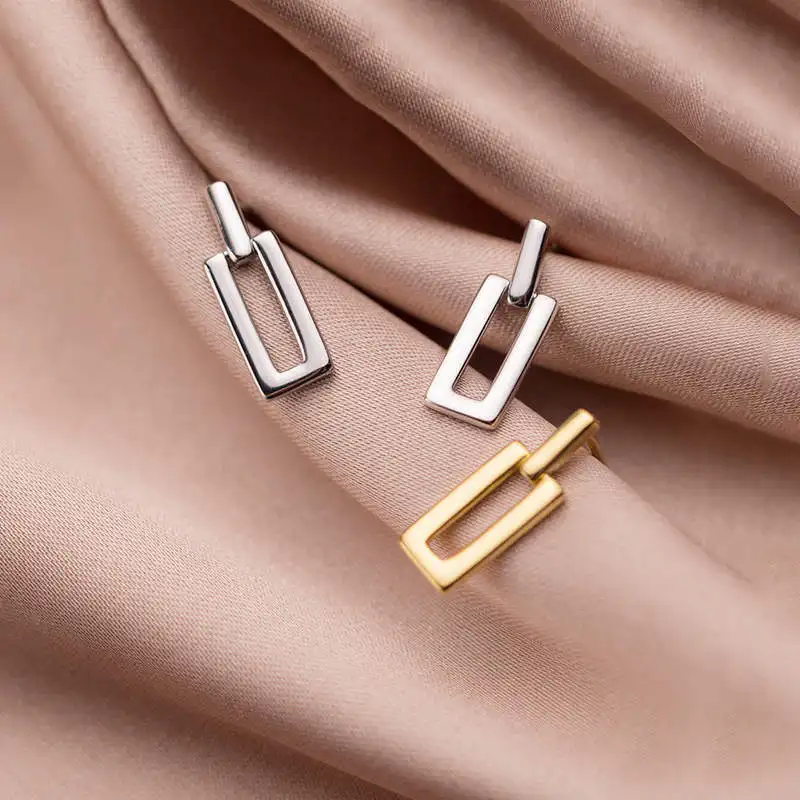 

925 sterling silver 18k gold plated all-match hollow square drop earrings women party gifts
