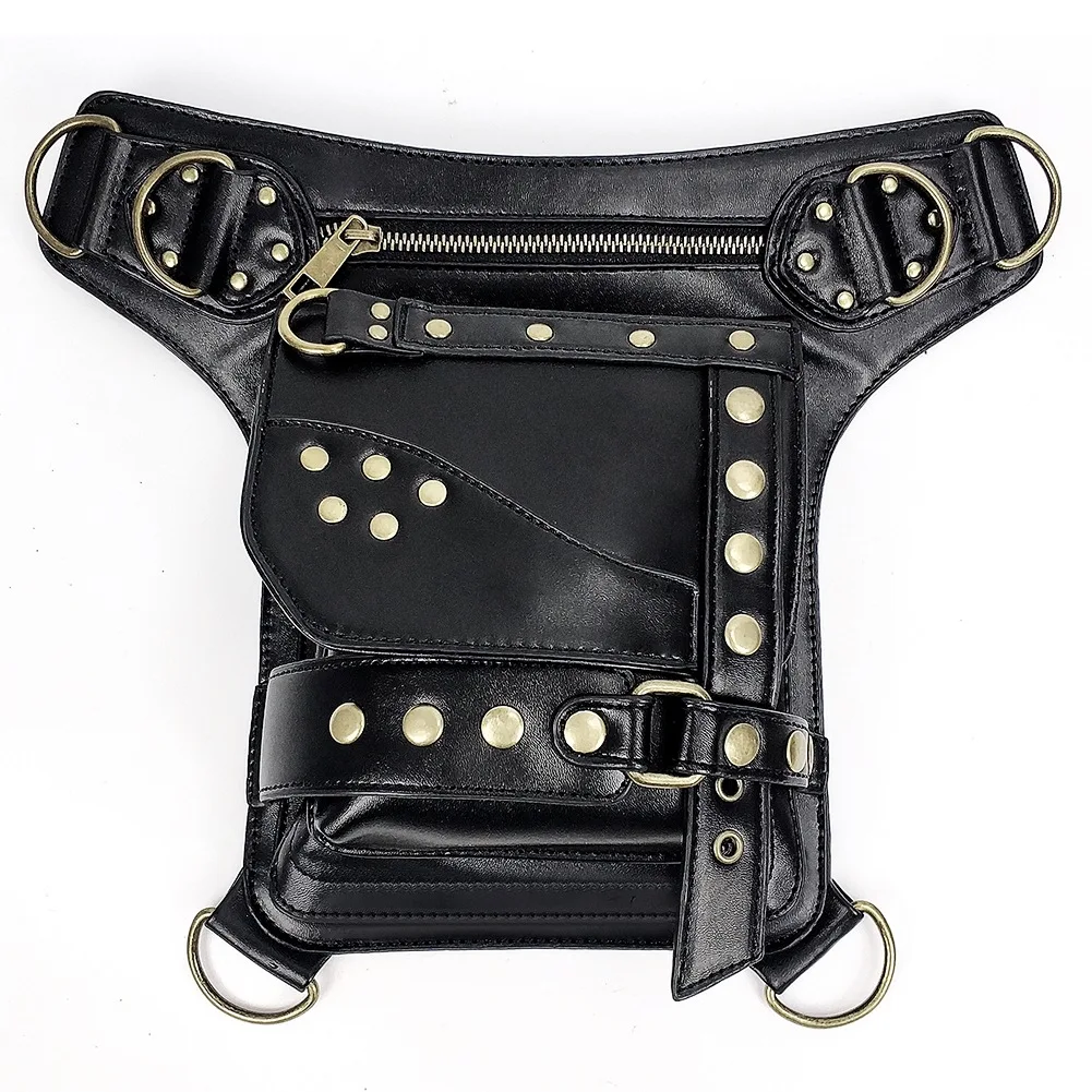 

Custom high quality Retro punk crossbody bags PU leather Rivet shoulder waist bag