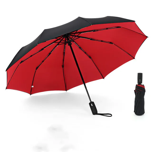 

Pure Color Three-folding Umbrella 10-bone Men's Business Double-layer Automatic Reverse Umbrella, As show