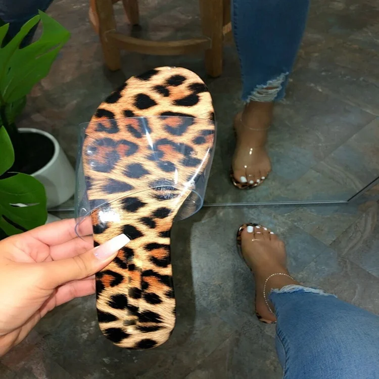 

Summer Women Sandals Tie Dye Footwear Leopard Print Transparent Slides Ladies Flat Shoes Beach Slippers, Picture