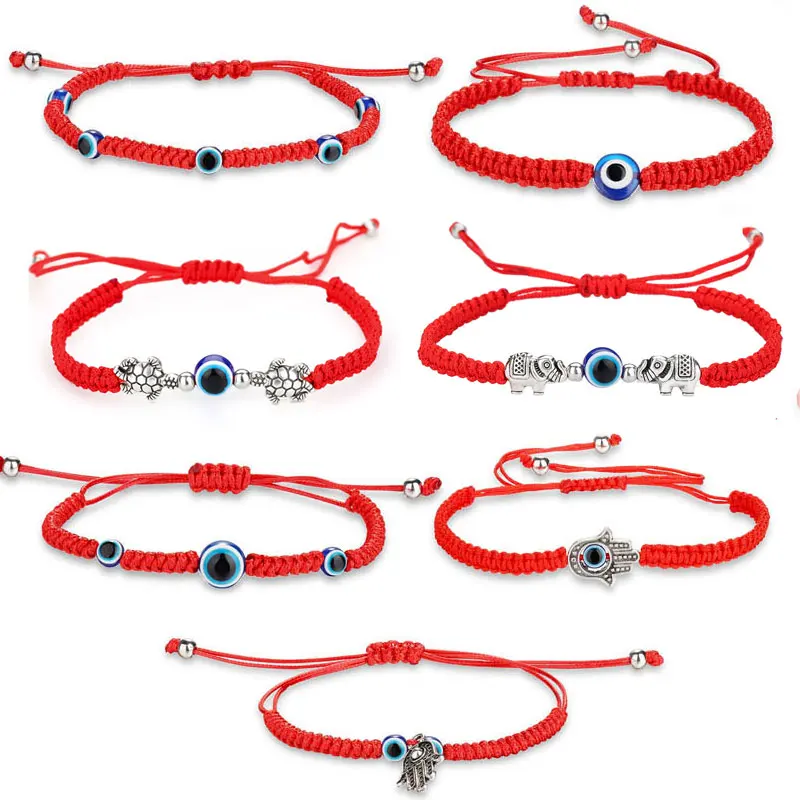 

2021 Women Girls Handmade Woven Bracele Lucky Red String Rope Blue Evil Bracelet Eye Birthday Party Jewelry Gift, As picture