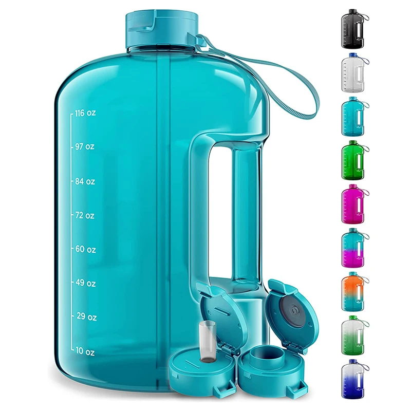 Image of One Gallon Motivational Reusable Gym Custom Logo Hydrojug Forested Plastic Tritan Water Bottles with Time Marker