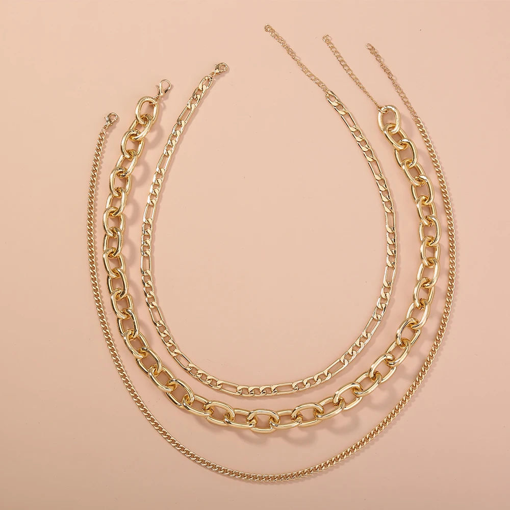 

Retro Hip Hop Style Gold Plated Detachable Aluminum Chain Layered Necklace For Women Jewelry