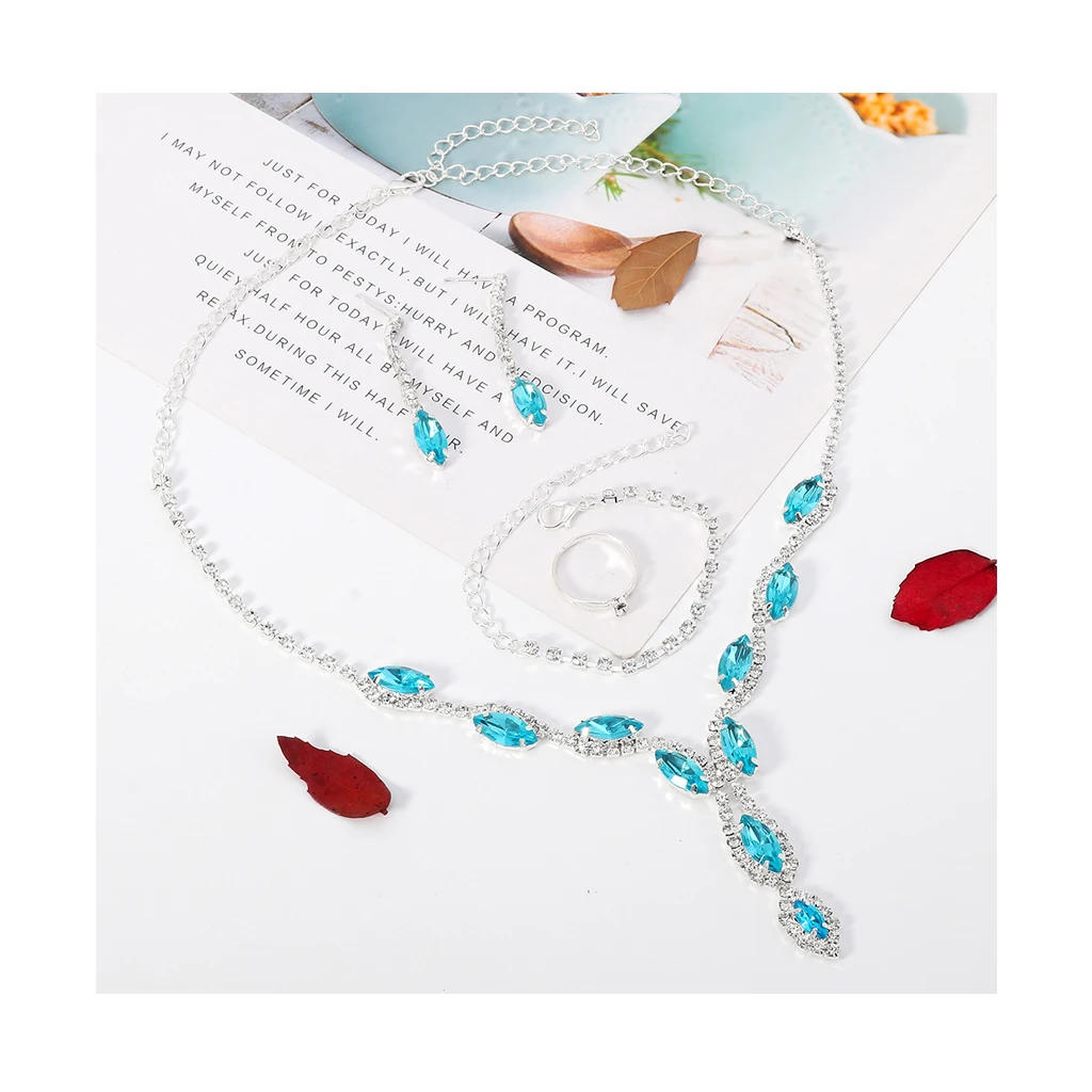 

Cross-border decorations Korean suit bridal necklace earrings blue noble elegant accessories jewelry sets necklace nackless