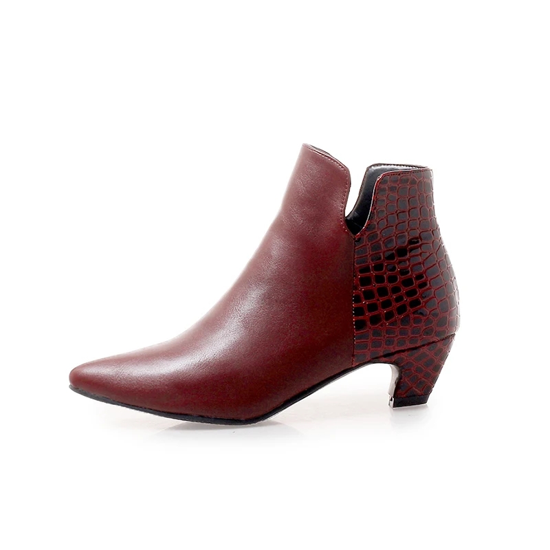 

Black Red Pointed Toe Ankle Boots Comfortable Dress Shoes Autumn Winter Boots for Lady, Black/red wine