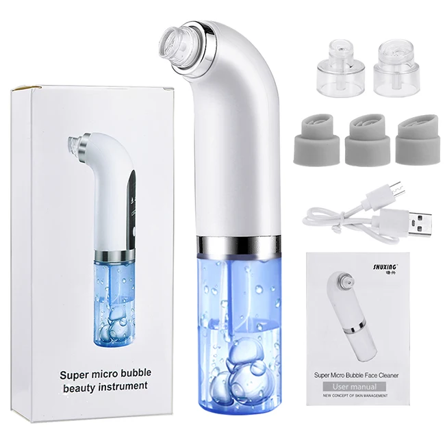 

Fast Delivery Portable Facial pore vacuum 5 in 1 facial electric small bubble blackhead comedone remover, White