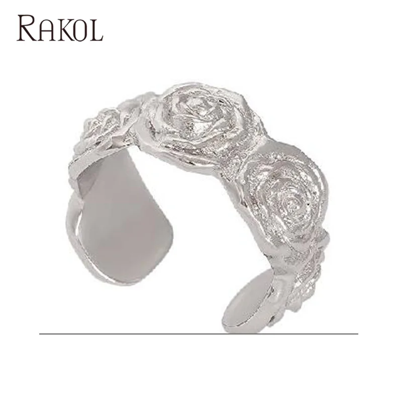 

RAKOL RP2303 RAKOL latest cubic zirconia ring carved rosettes adjustable ring, As picture