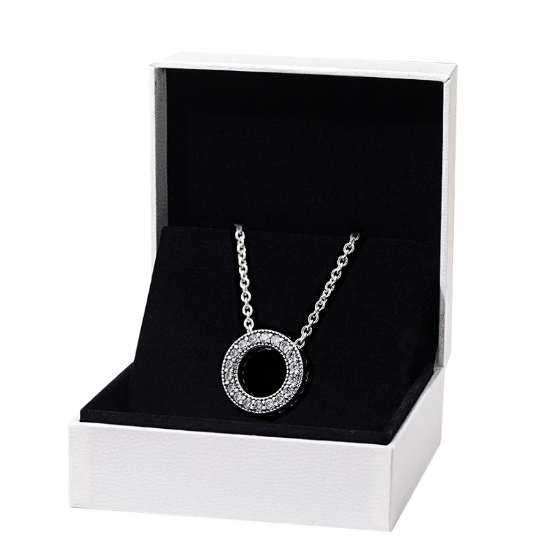 

925 Sterling Silver Quality Assurance Pandora Heart Shining Ring Necklace Female Clavicle Necklace